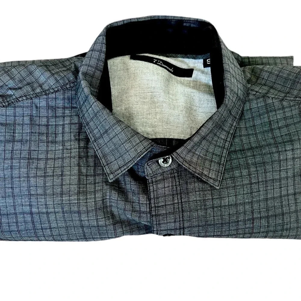 7 Diamonds Men’s Small Button Down Shirt Gray Business Casual Work Velvet